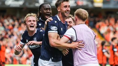 Dundee's Owen Bevan (centre) celebrates after scoring to make it 2-0