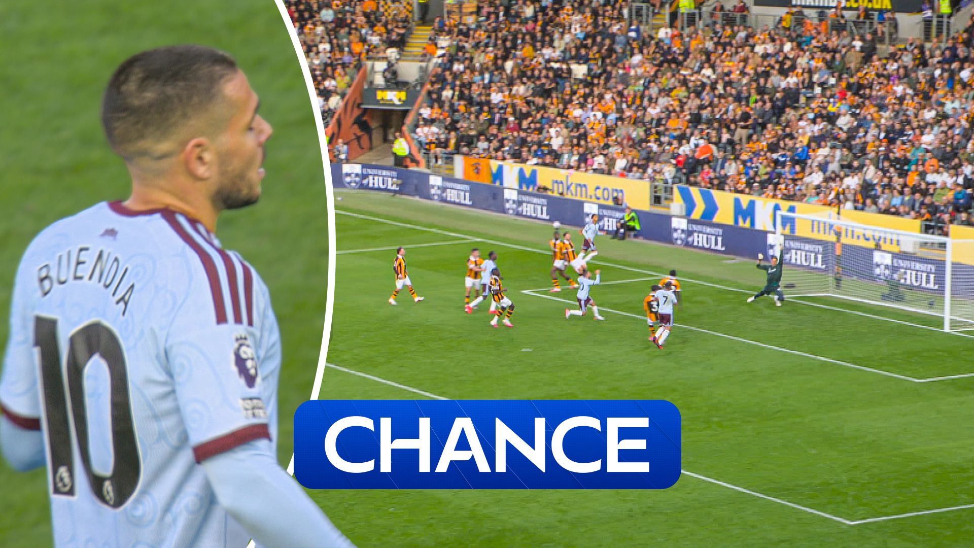 Chance for Villa but Buendia blazes the ball over the bar