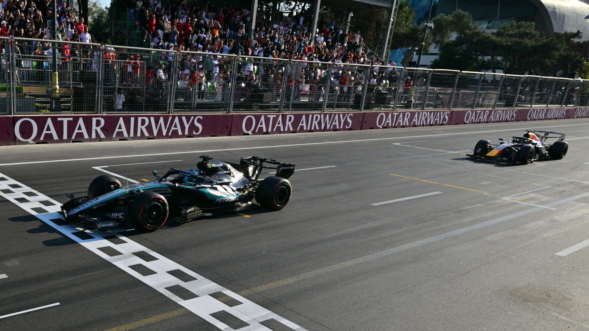 Russell holds off Verstappen for win by 0.1s in thrilling Azerbaijan GP finale