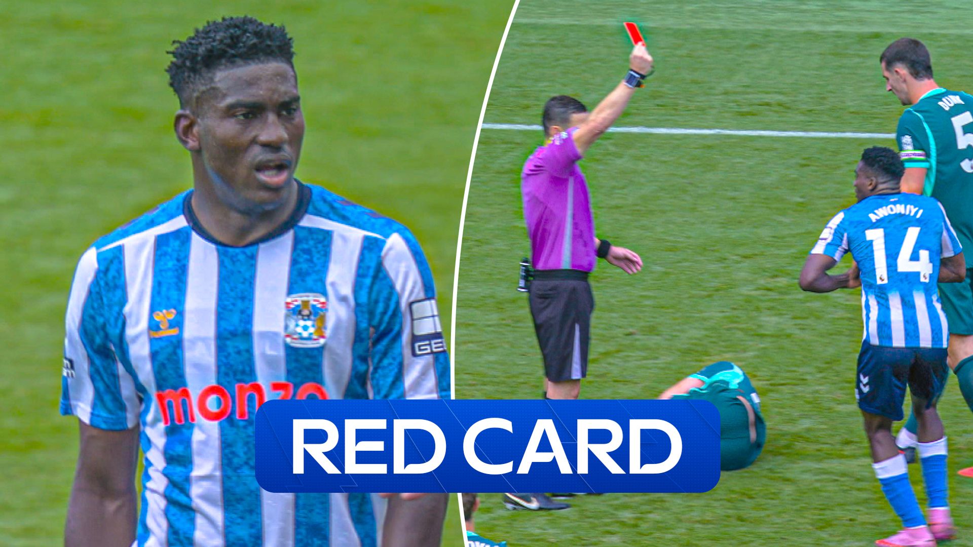 Coventry down to ten as Awoniyi sent off