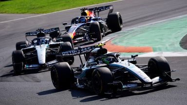 Kimi Antonelli, George Russell and Max Verstappen (PA)
