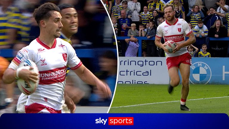 Burgess finishes a superb length-of-the-field Hull KR move after Arthur Mourgue slices through the Warrington defence