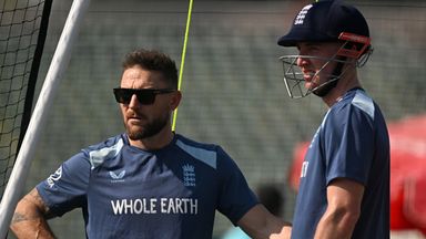 Brendon McCullum and Harry Brook during a net session before England's opening tri-series match against Pakistan