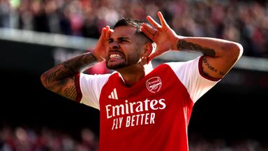 Bruno Guimaraes celebrates after giving Arsenal a 2-1 lead