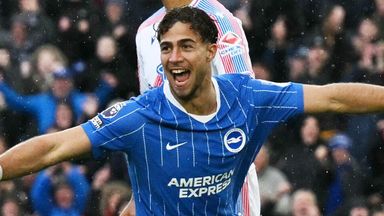 Charalampos Kostoulas celebrates after scoring Brighton's fourth goal against Crystal Palace