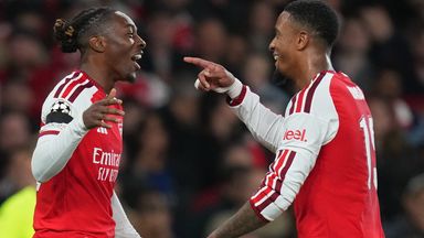 Eberechi Eze celebrates his goal with Ezri Konsa