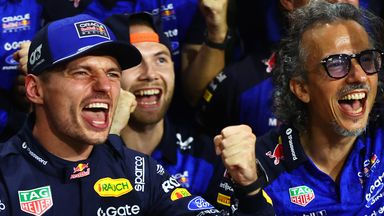 Max Verstappen and Laurent Mekies celebrate after winning in Malaysia (Red Bull Content Pool)