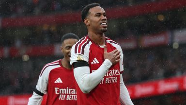 Arsenal's Gabriel celebrates after scoring the second goal (AP Photo/Ian Walton)