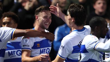 Harvey Vale of QPR celebrates scoring his team’s third goal 
