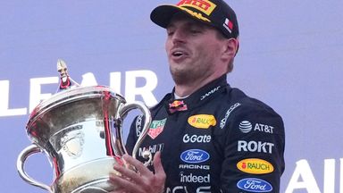 Max Verstappen with the winner's trophy in the Bahrain Grand Prix in Malaysia
