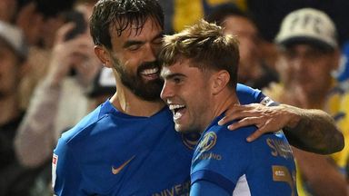 Portsmouth's Zak Swanson celebrates scoring his team’s first goal