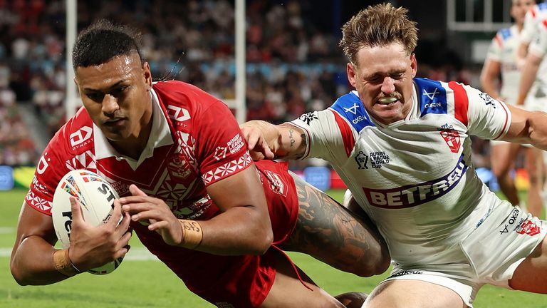 Haumole Olakau’atu scores two second-half tries against England